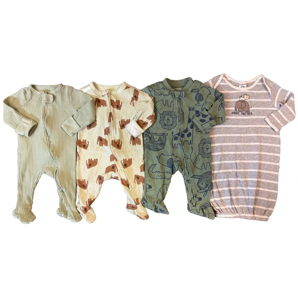 Baby Boy 0/3 Months Footed Sleepers Gown Zipper Clothes Bundle Lot Animal Cotton